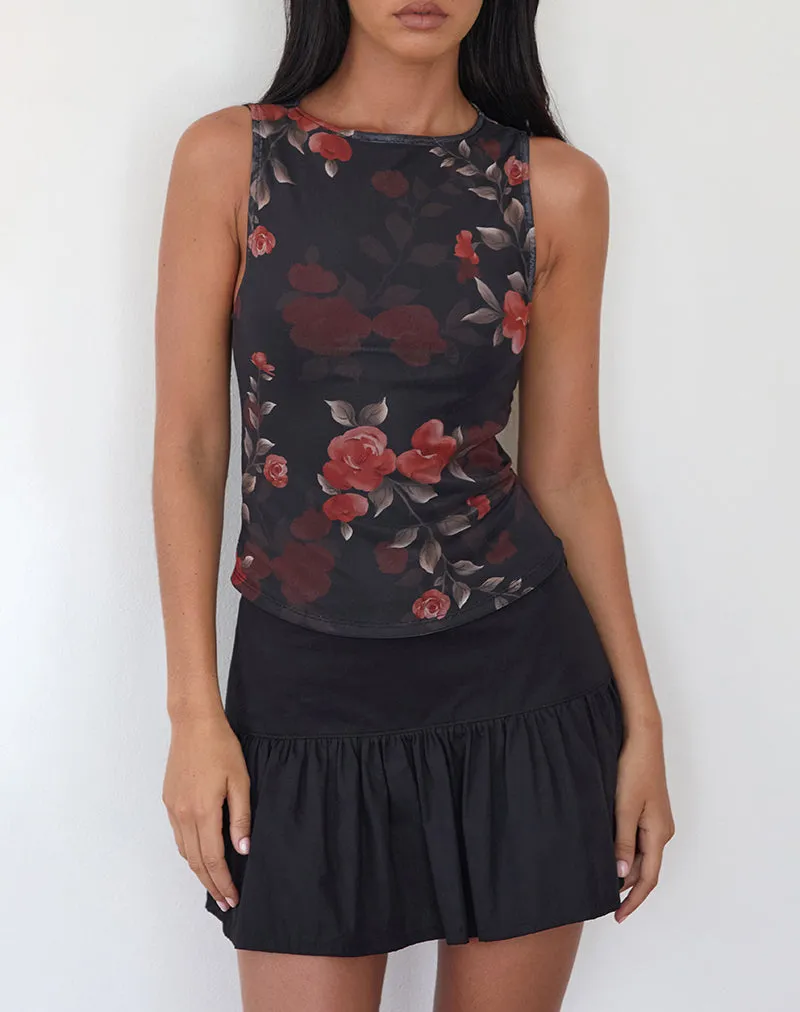 Dudley Vest Top in Watercolour Rose Black