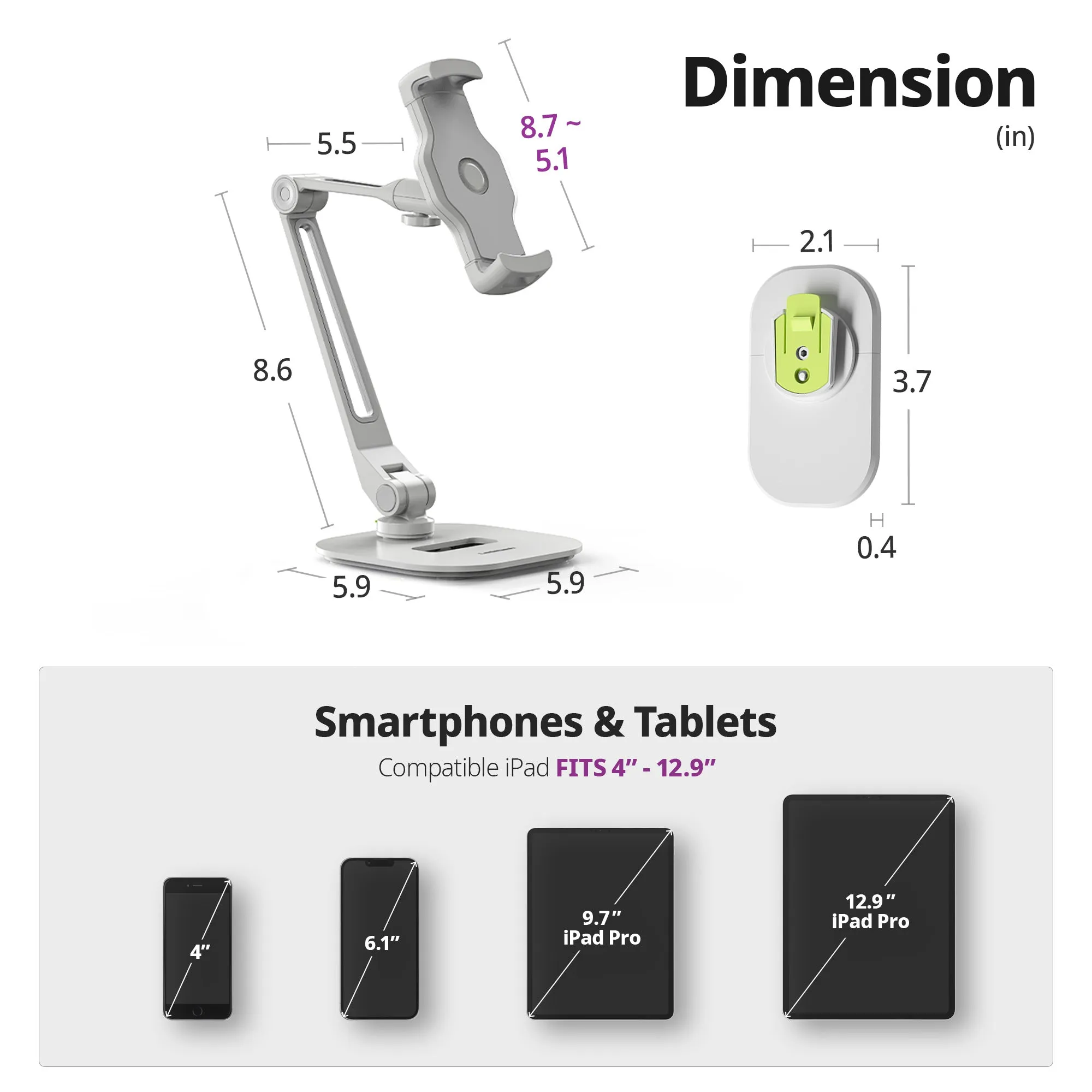 Easy Mount - Detachable Tablet & Cell Phone Holder (Long Arm / Stand Base   Wall Base)