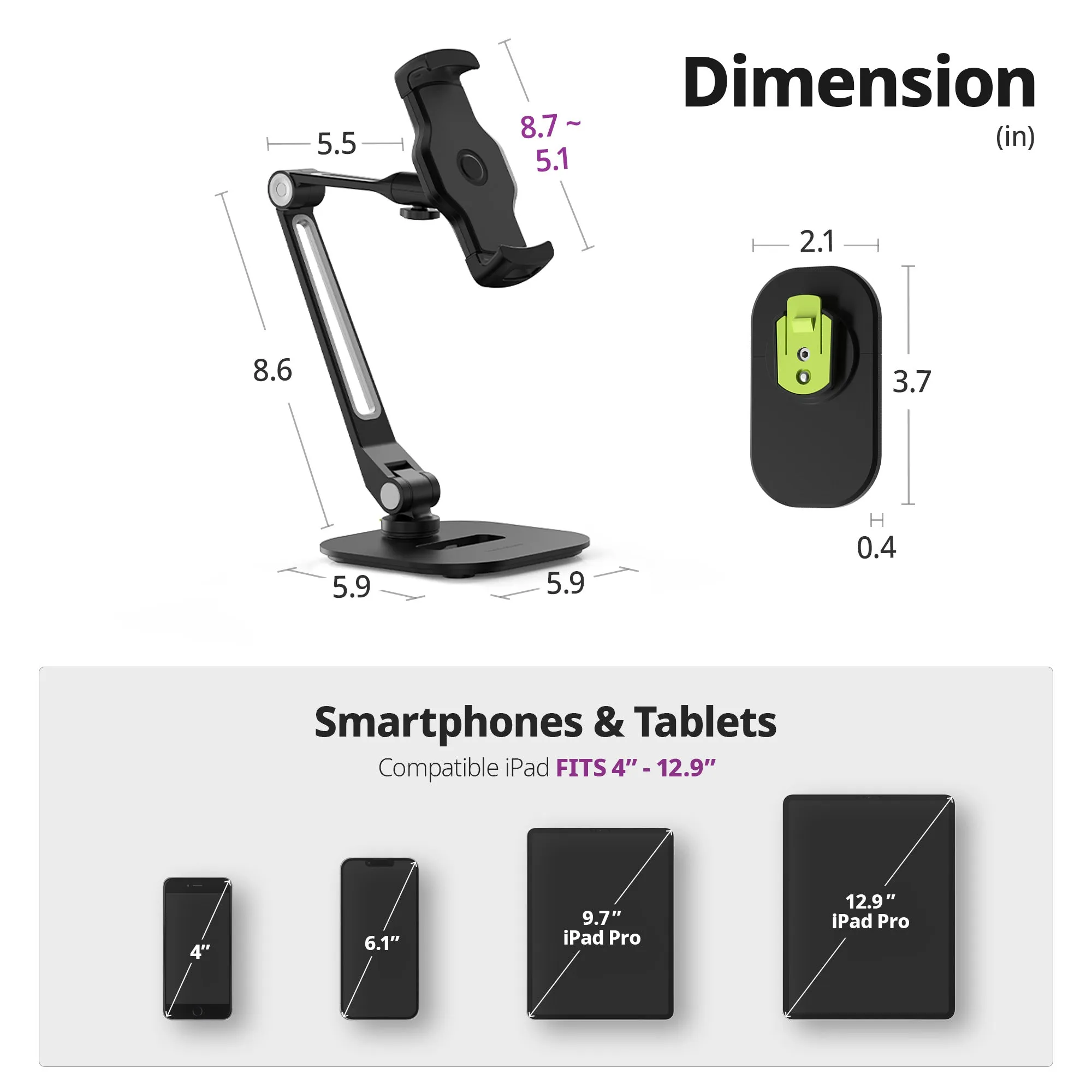 Easy Mount - Detachable Tablet & Cell Phone Holder (Long Arm / Stand Base   Wall Base)