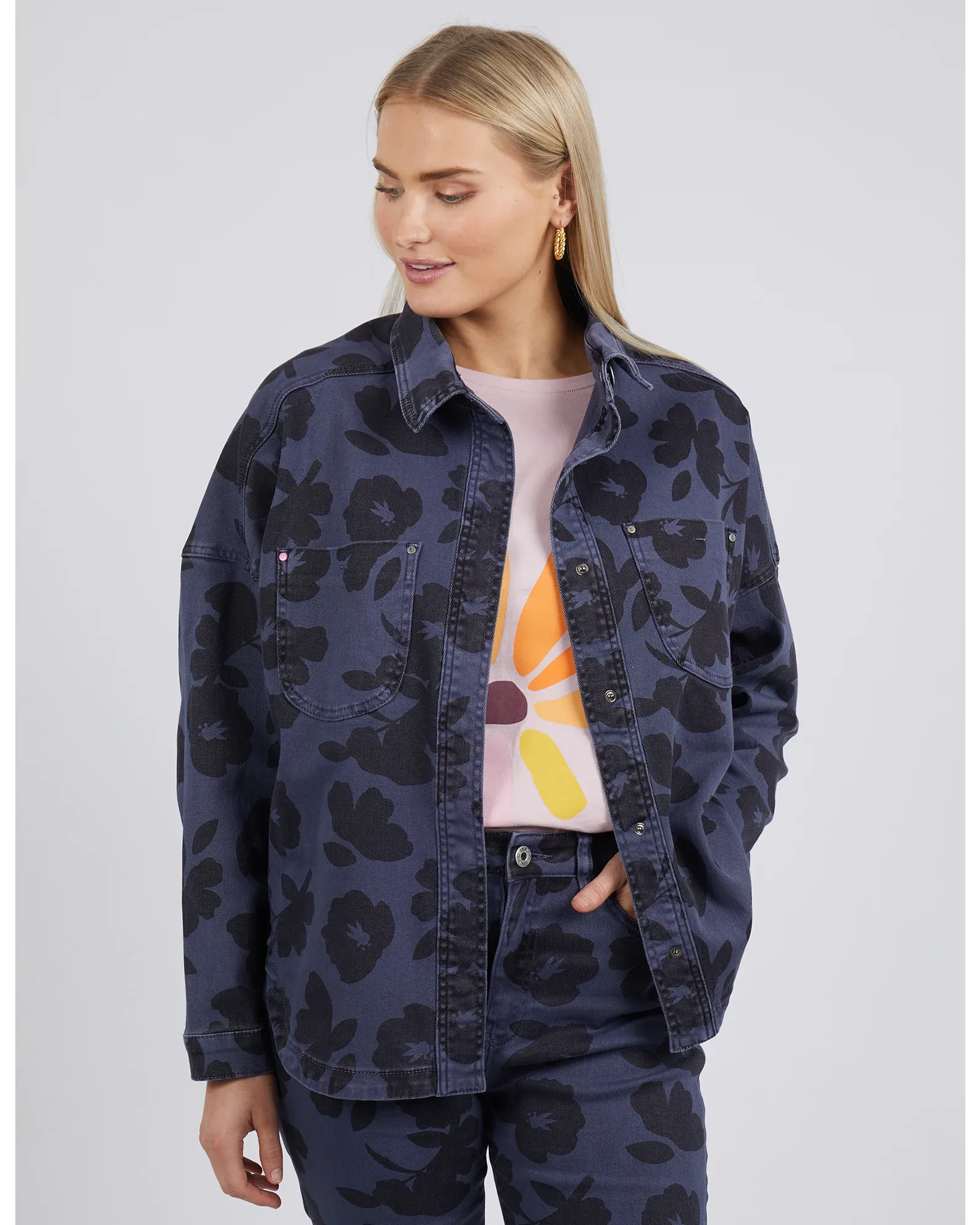 Elm - Abstract Shacket -  Navy Print