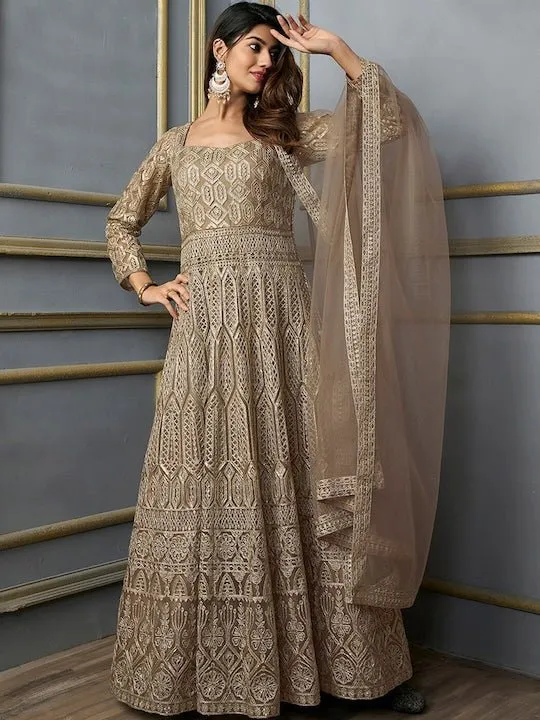 Embellished Fit & Flare Ethnic Dress With Dupatta