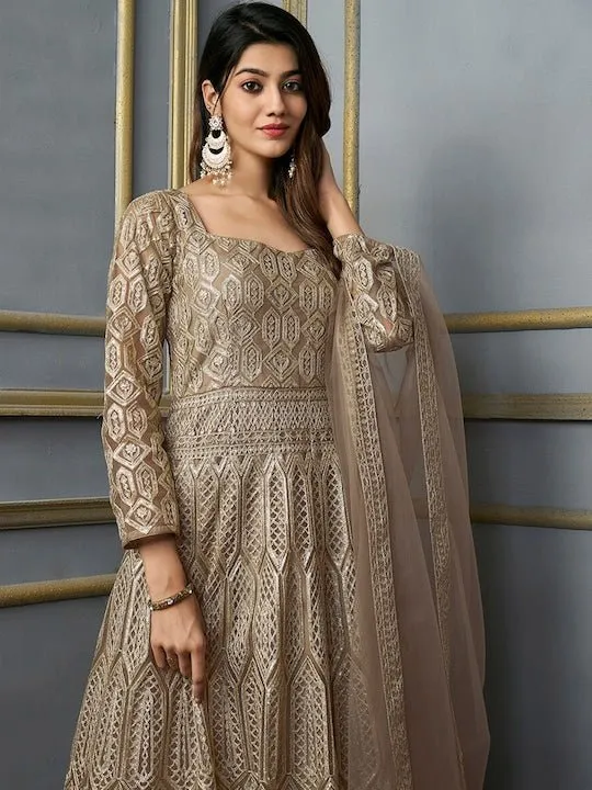 Embellished Fit & Flare Ethnic Dress With Dupatta