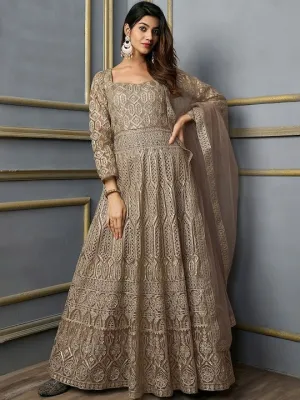 Embellished Fit & Flare Ethnic Dress With Dupatta