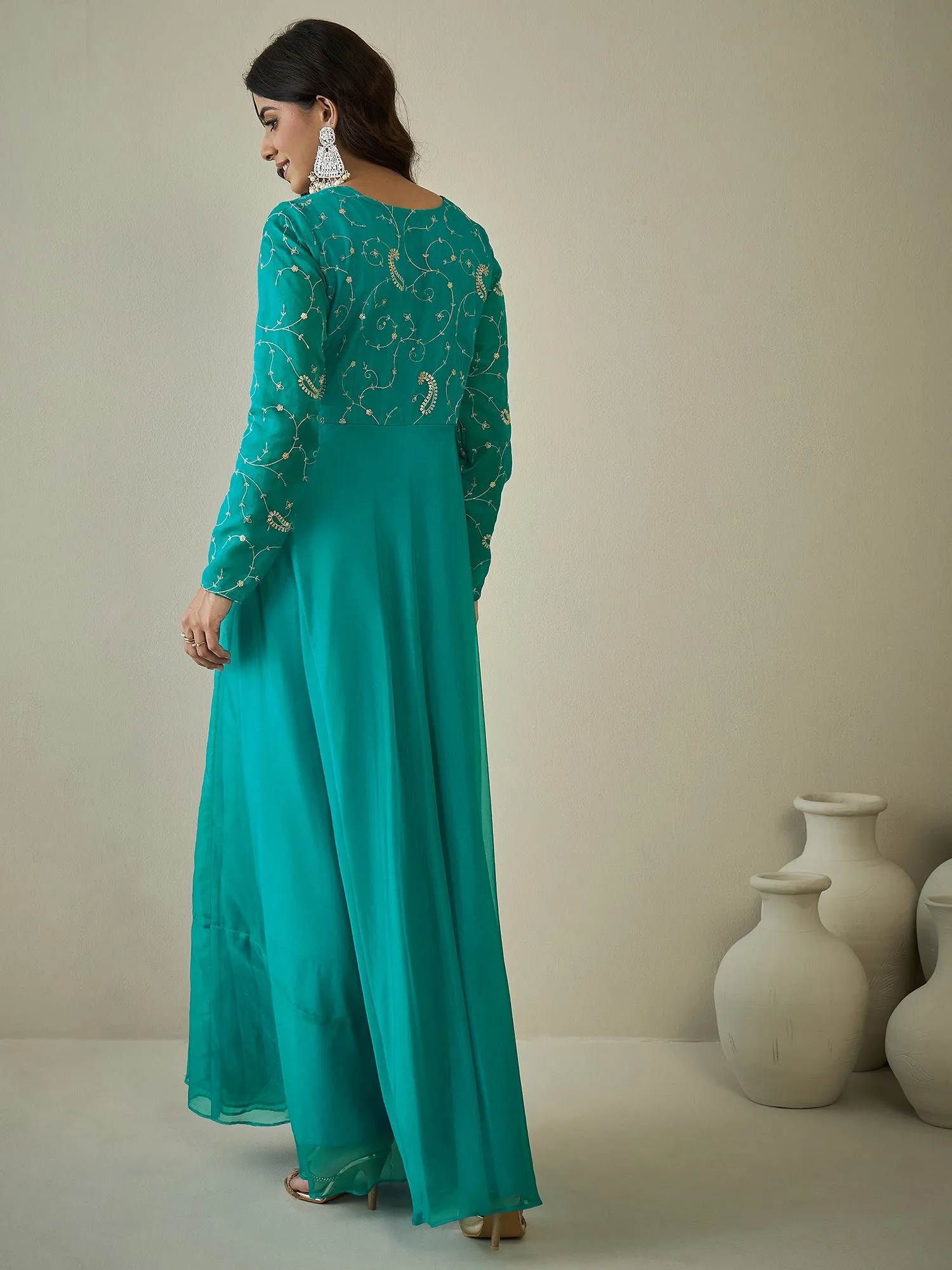 Embroidered Sweetheart Neck Ethnic Maxi Dress