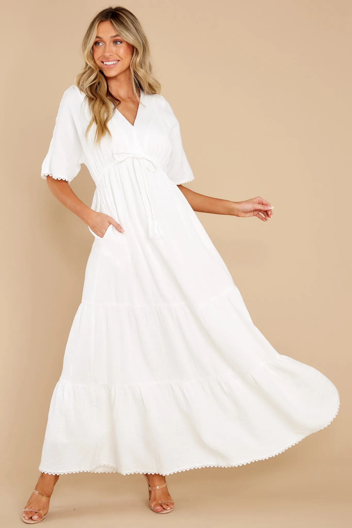 Emilia White Kimono Sleeve Maxi Tiered Dress