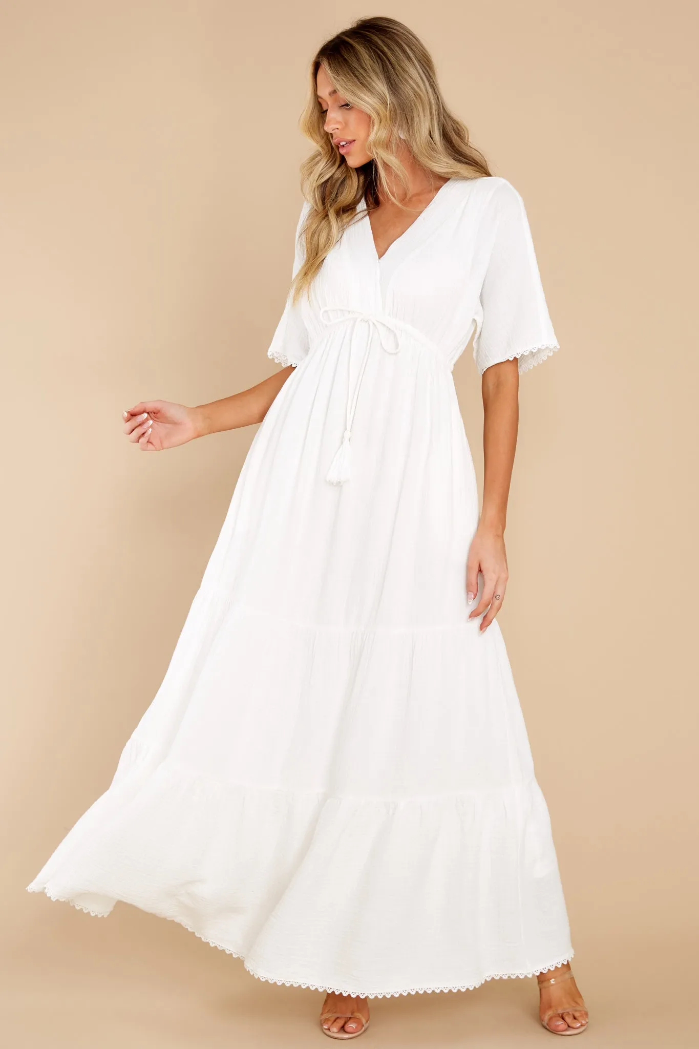 Emilia White Kimono Sleeve Maxi Tiered Dress