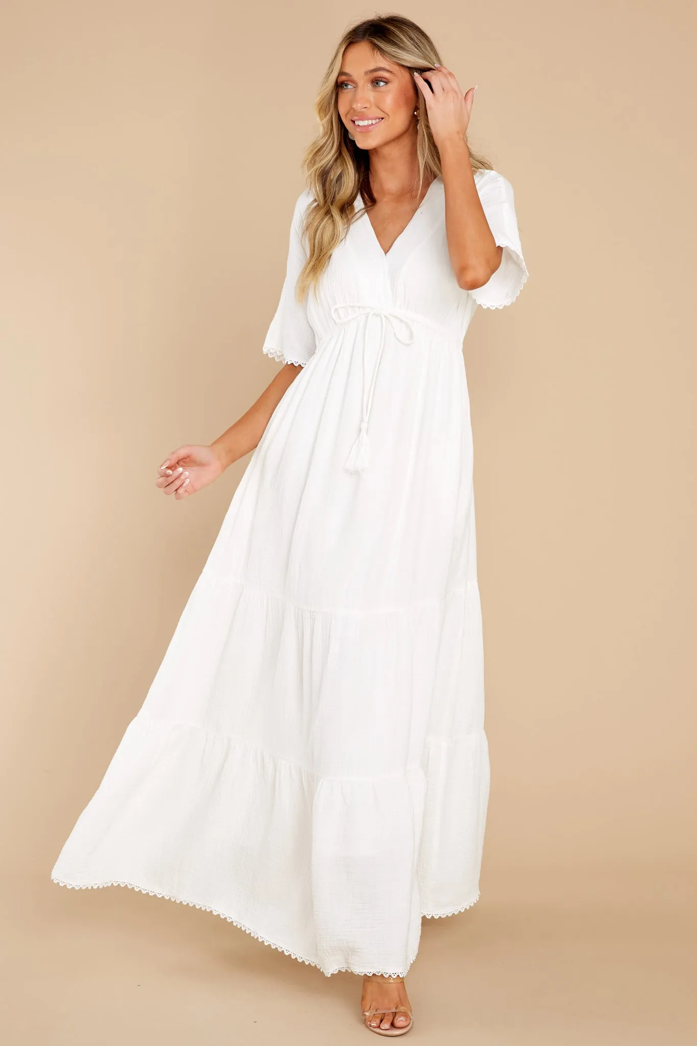 Emilia White Kimono Sleeve Maxi Tiered Dress