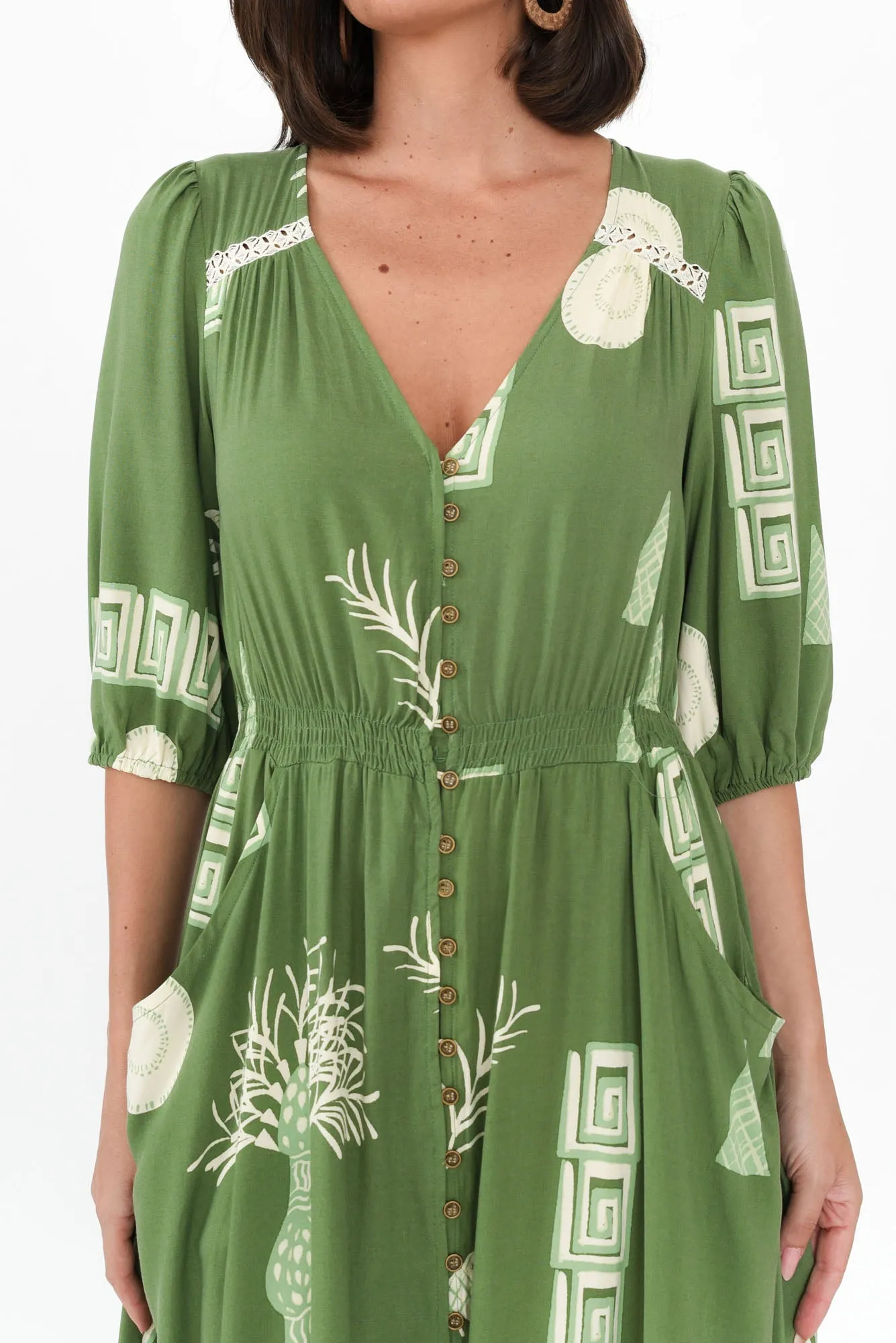 Ensley Green Abstract Button Dress