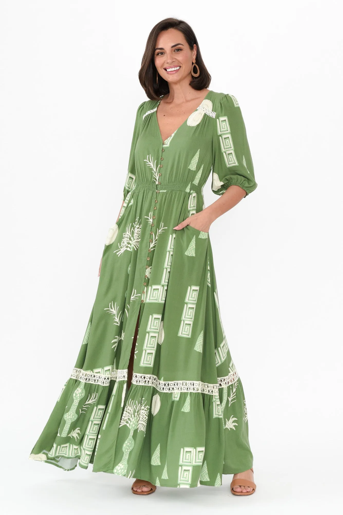 Ensley Green Abstract Button Dress