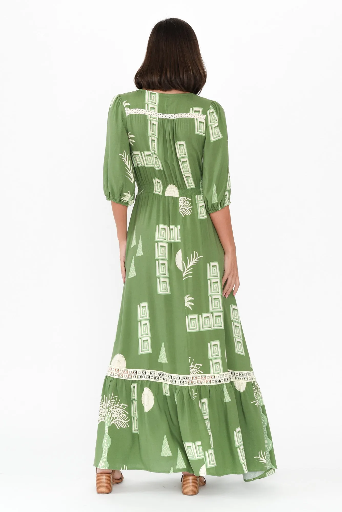 Ensley Green Abstract Button Dress