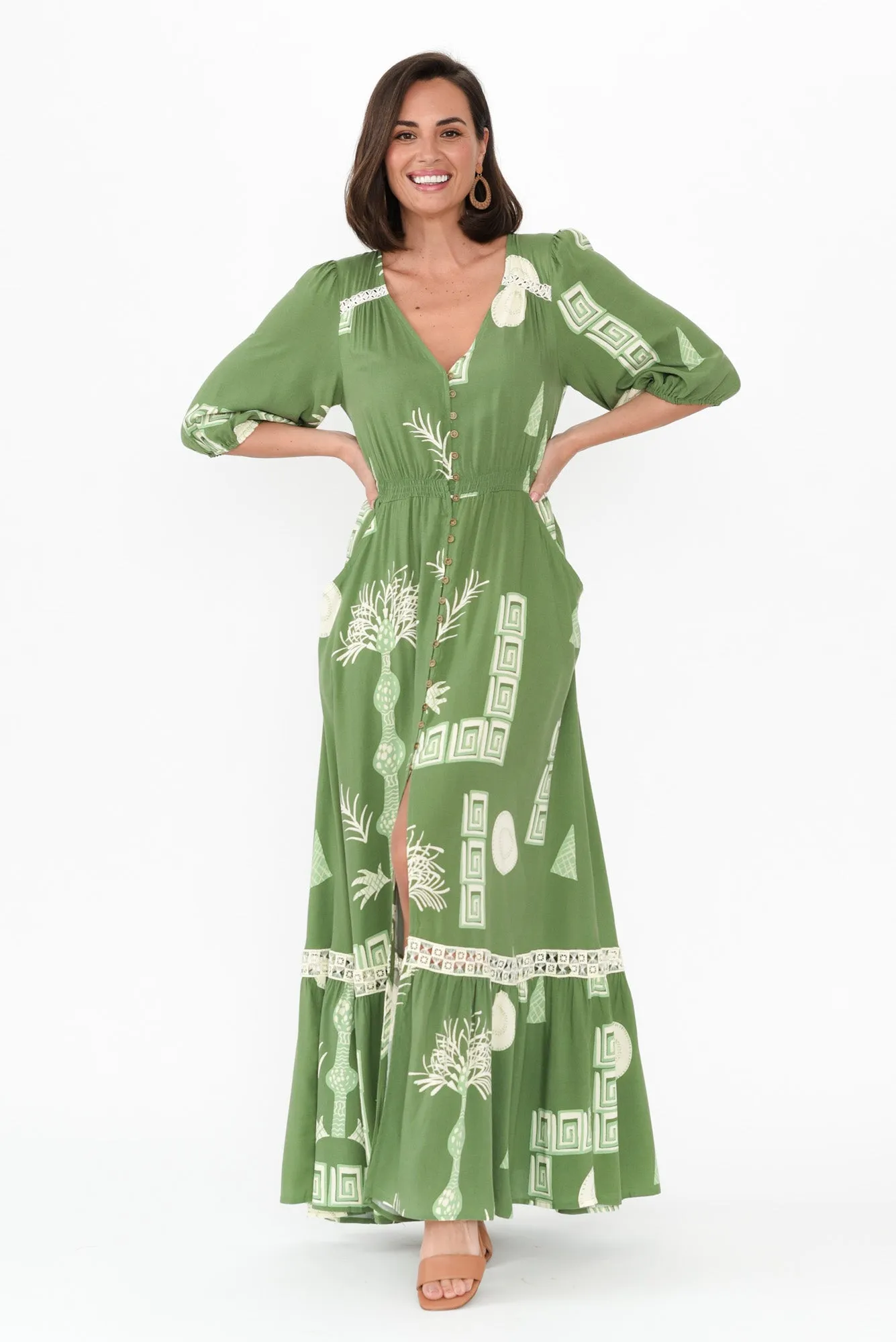 Ensley Green Abstract Button Dress