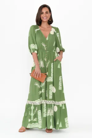 Ensley Green Abstract Button Dress