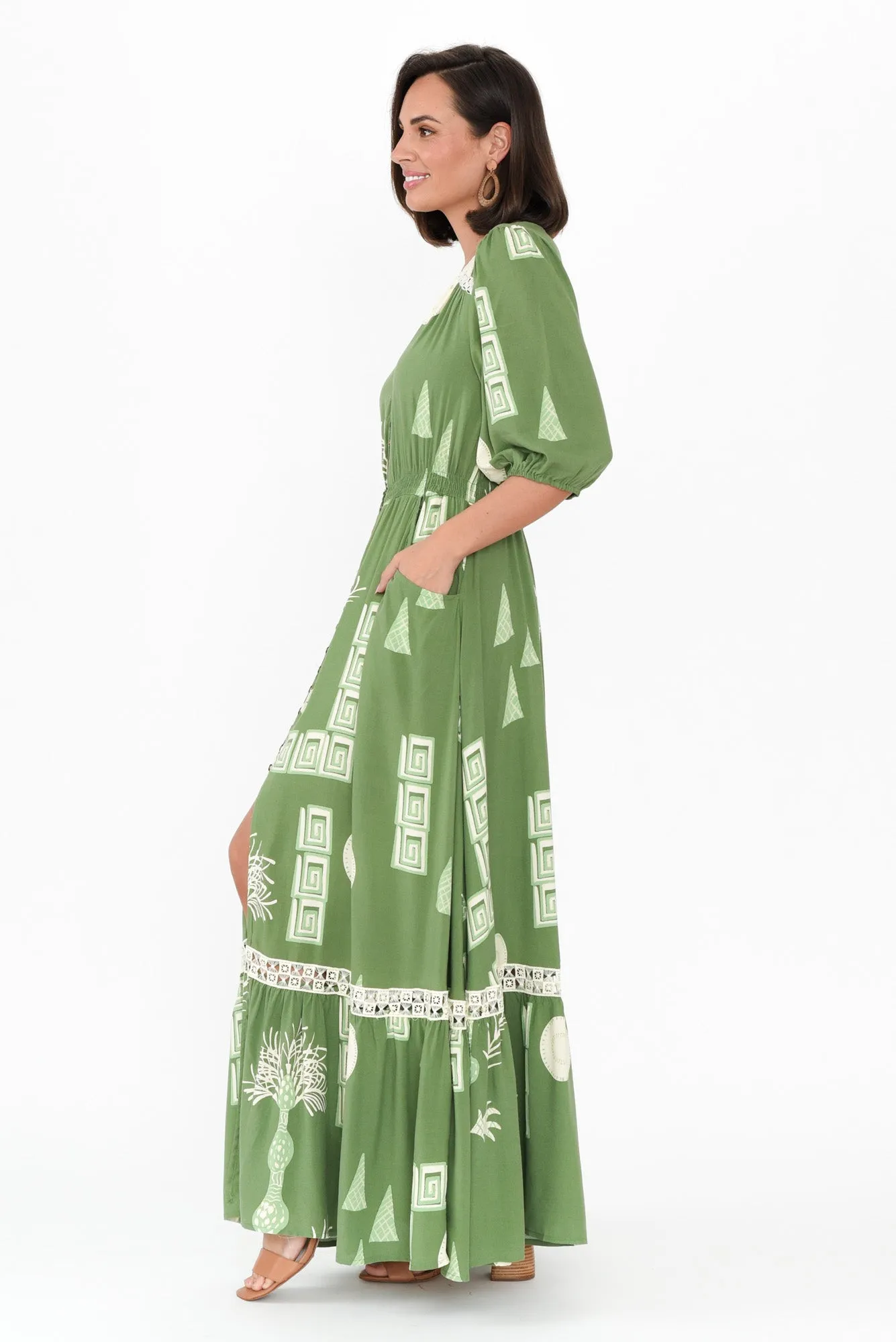 Ensley Green Abstract Button Dress