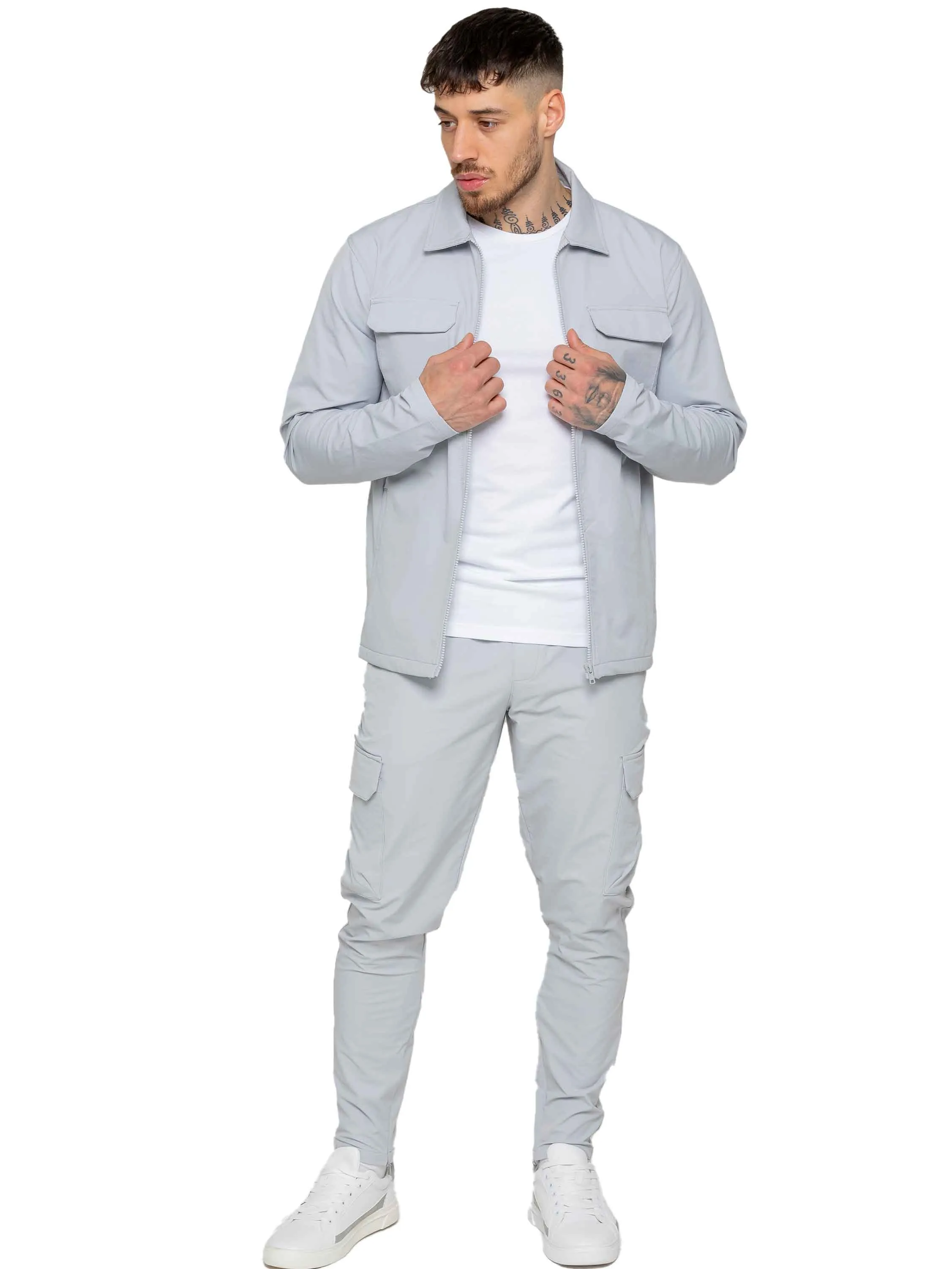 Enzo | Mens Cargo Shacket Tracksuit Set