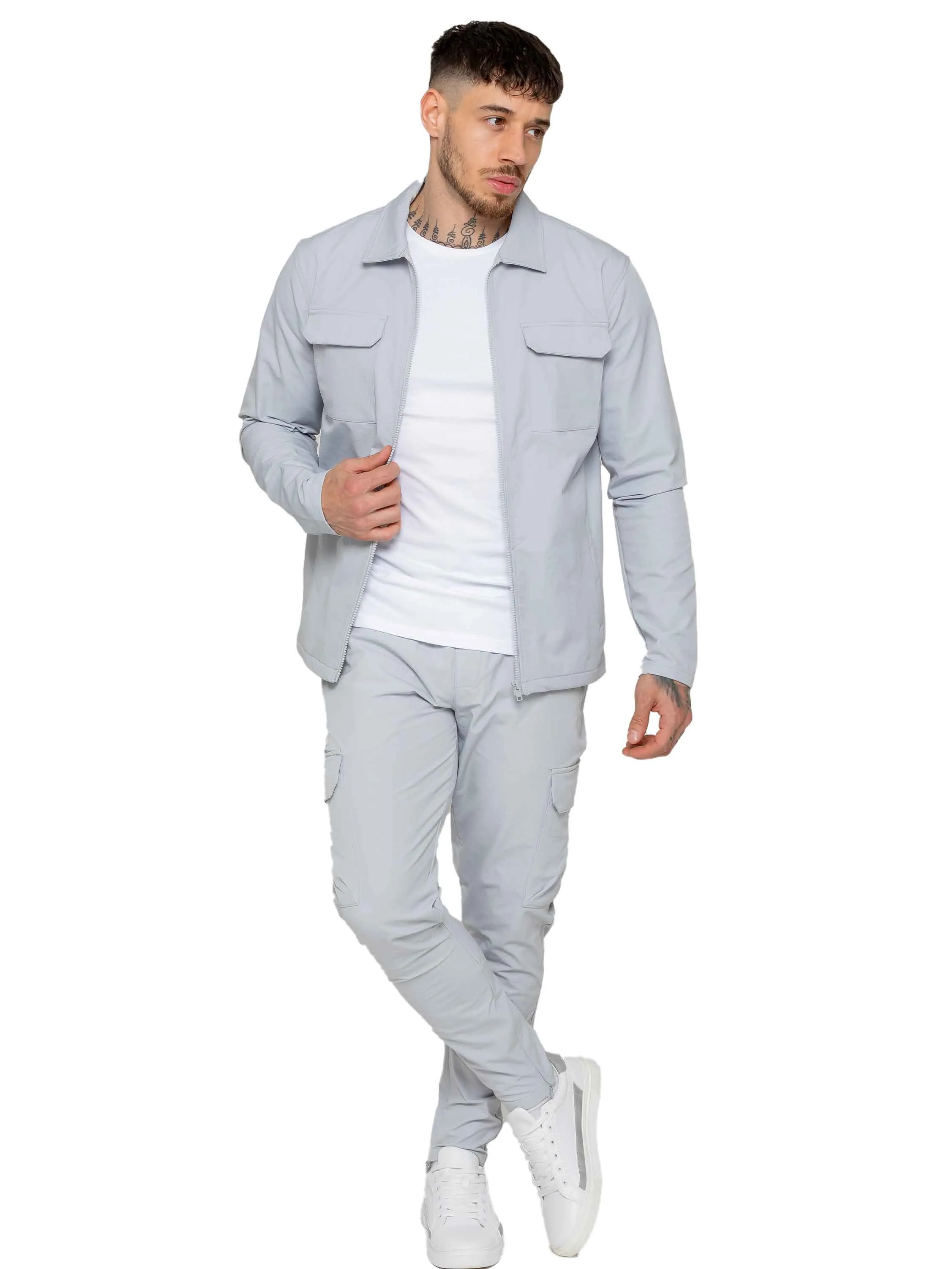 Enzo | Mens Cargo Shacket Tracksuit Set