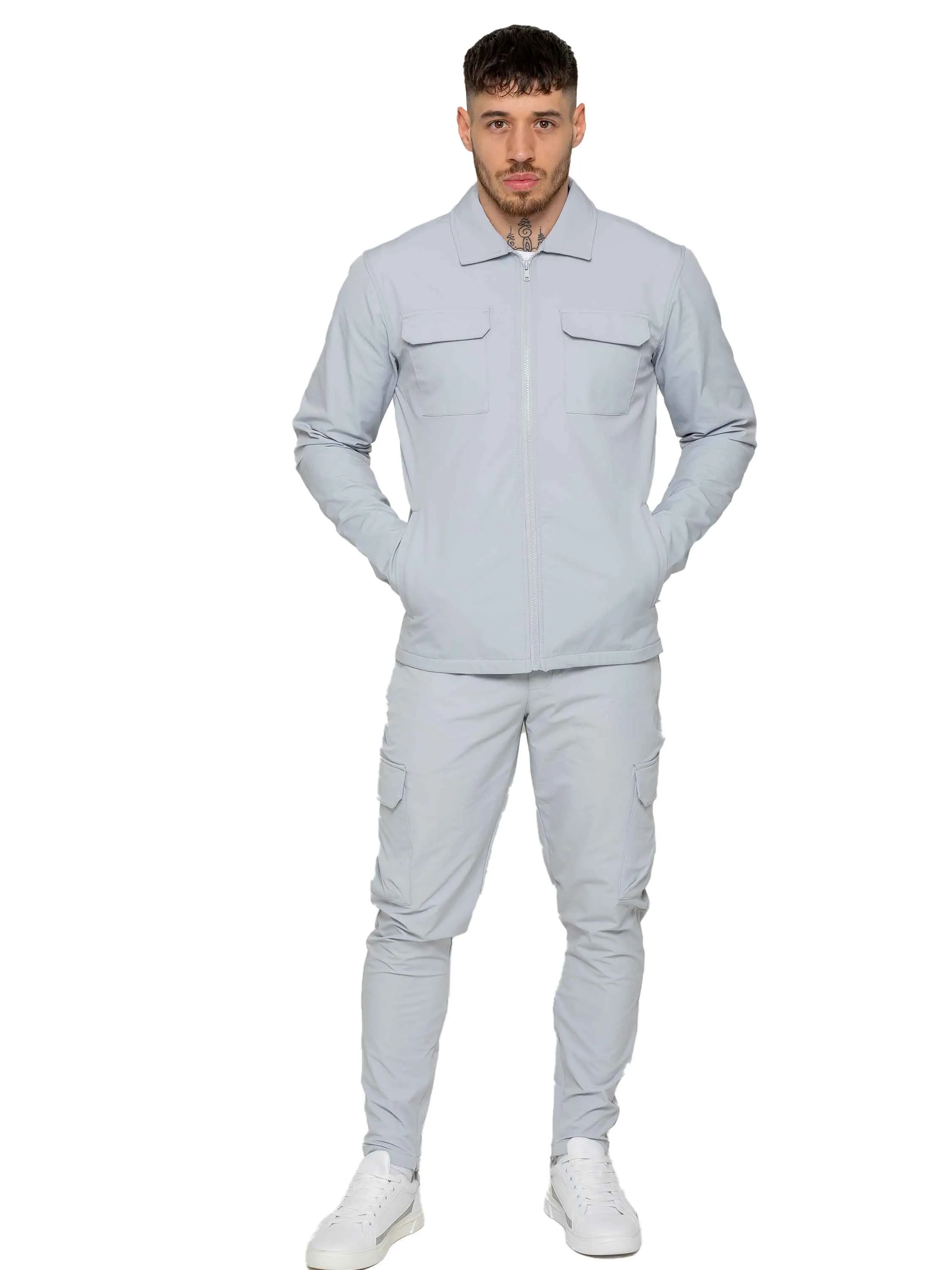 Enzo | Mens Cargo Shacket Tracksuit Set