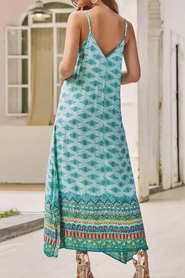 Ethnic V Neck Sleeveless Maxi Dress