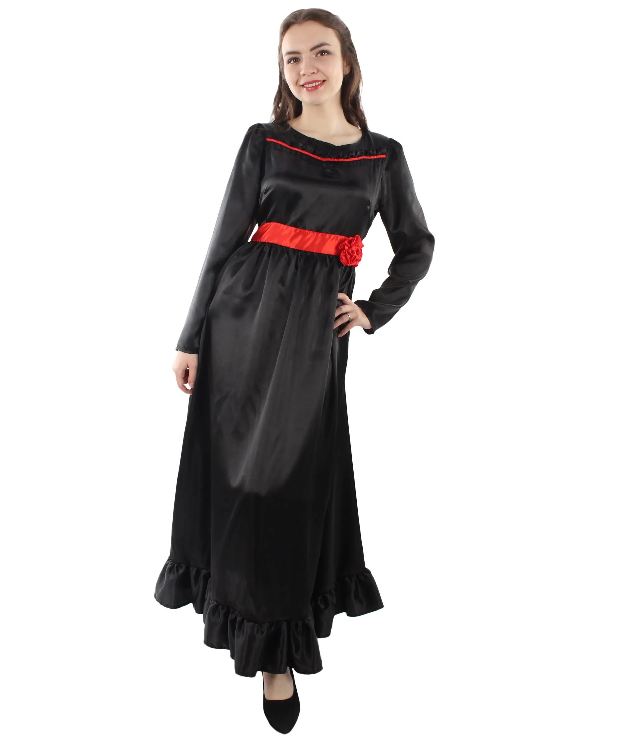 Evil Doll | Multi Color Options Long Maxi Dress in Satin-Feel | Premium Horror Halloween Costume