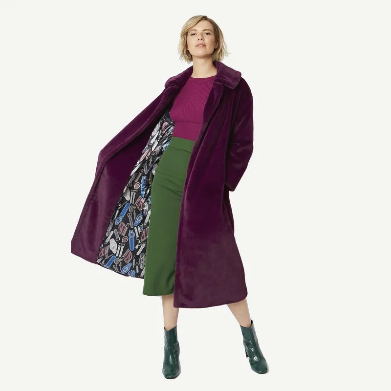 Faux Fur Maxi Coat in Plum