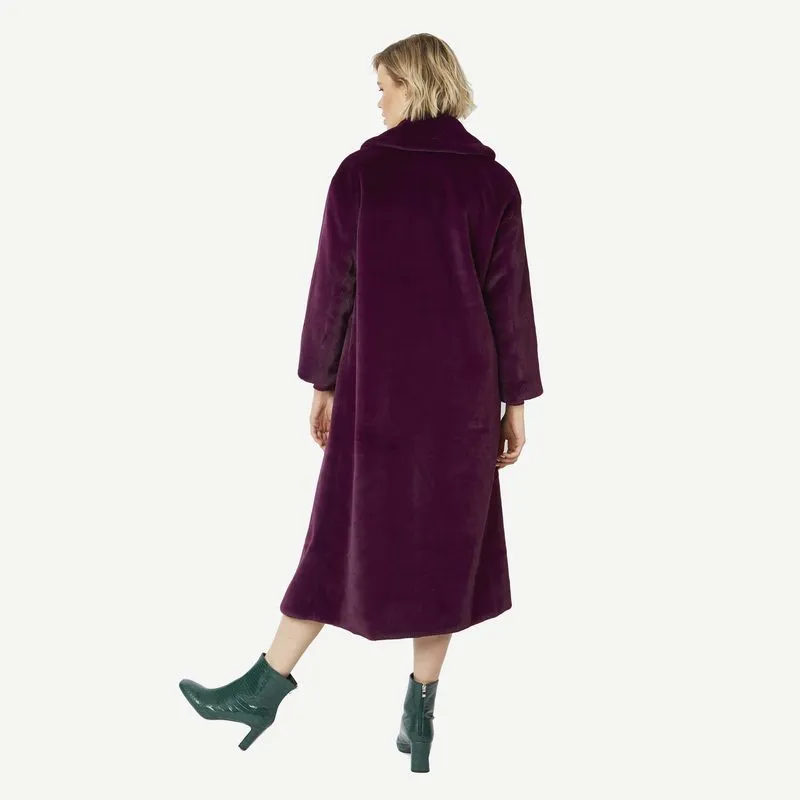 Faux Fur Maxi Coat in Plum