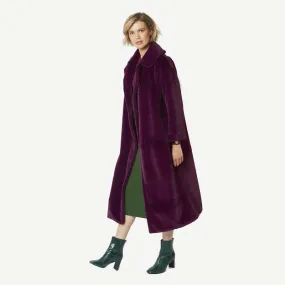 Faux Fur Maxi Coat in Plum