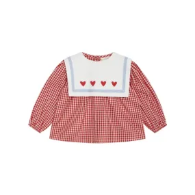 Floess Girls' Red & White Gingham Shirt