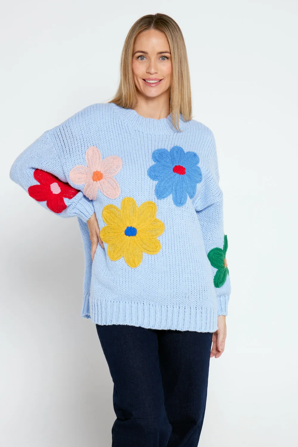 Flower Power Knit Jumper - Blue Floral