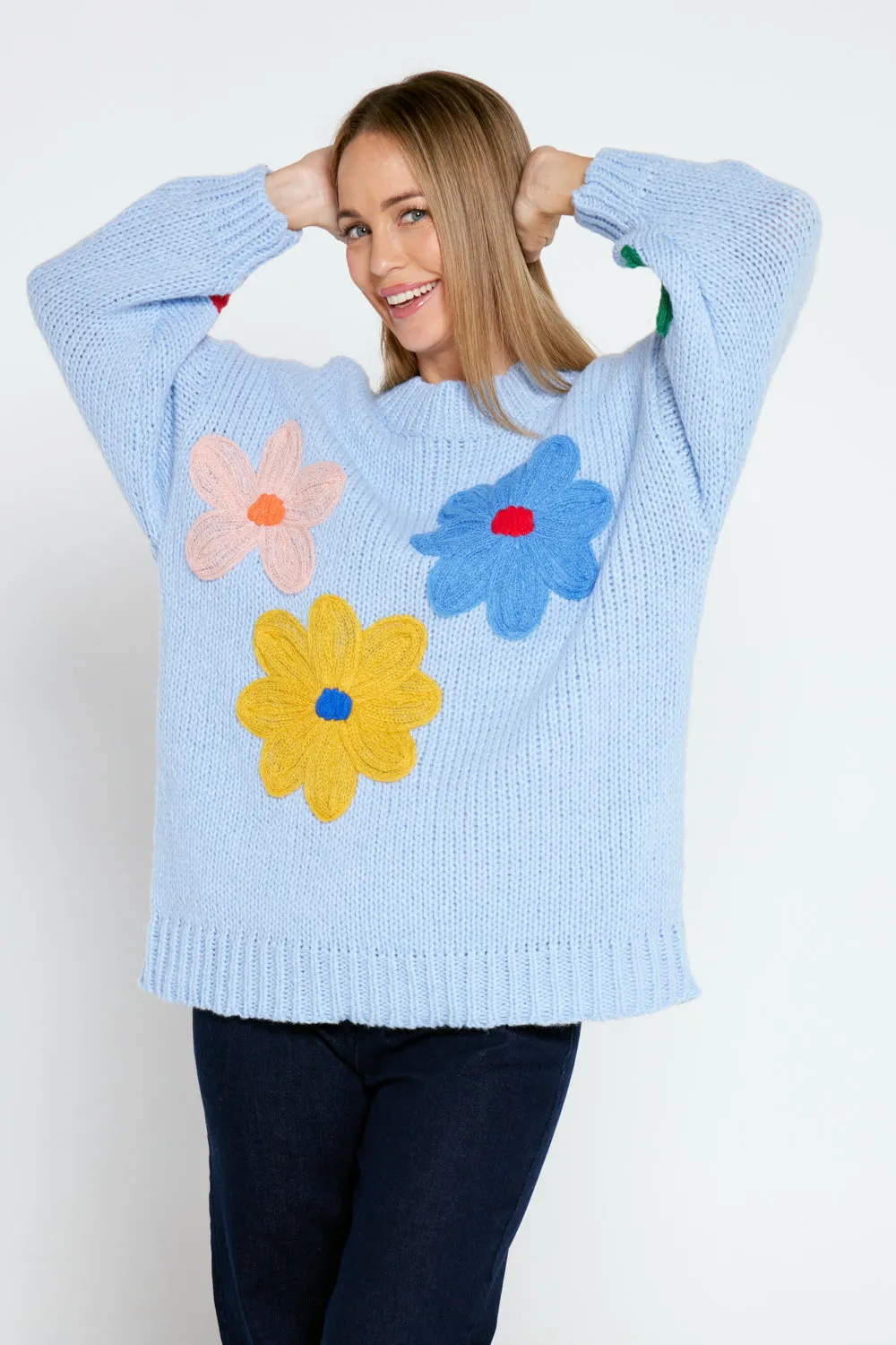 Flower Power Knit Jumper - Blue Floral