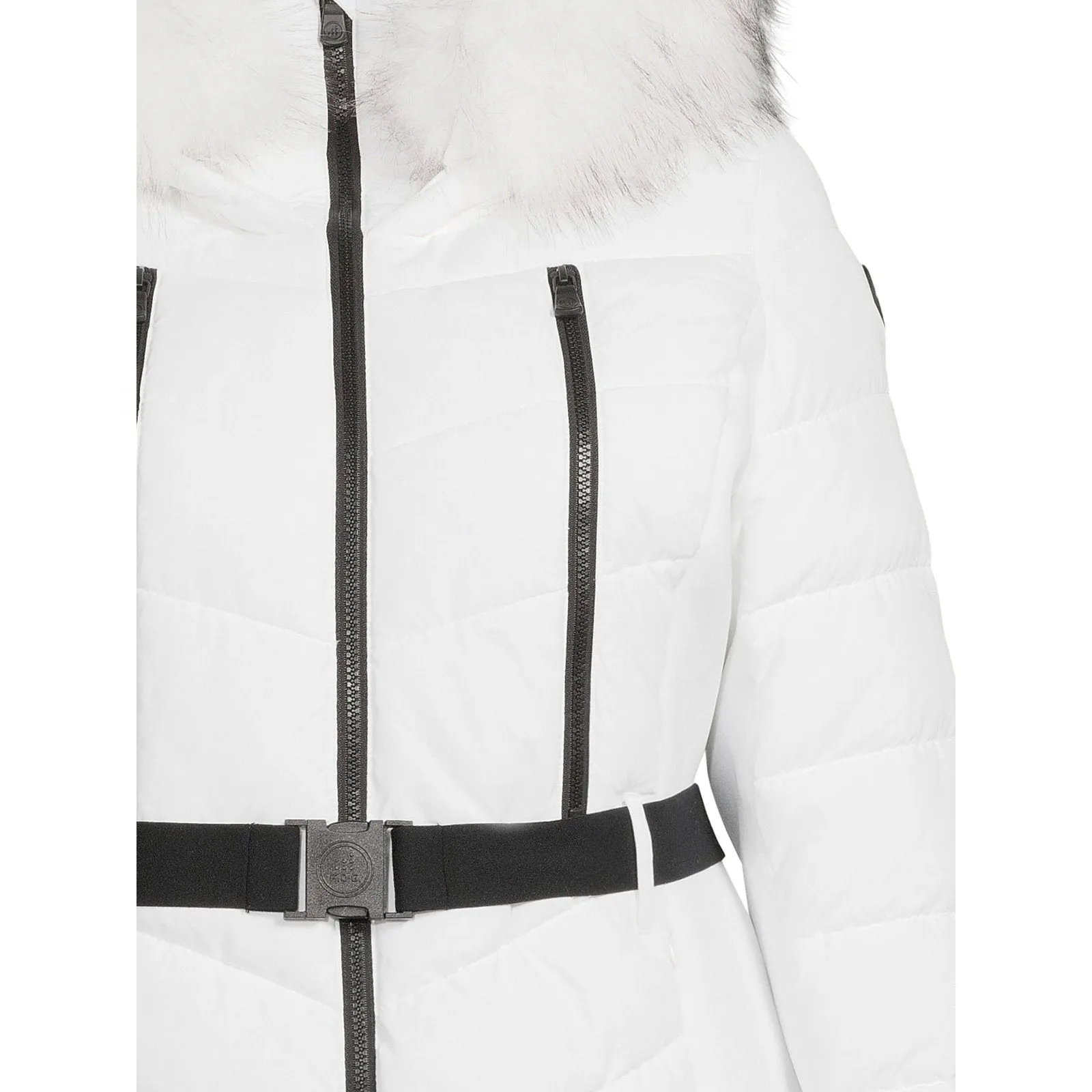 F.O.G. Women's and Plus Belted Puffer Coat with Faux Fur Hood