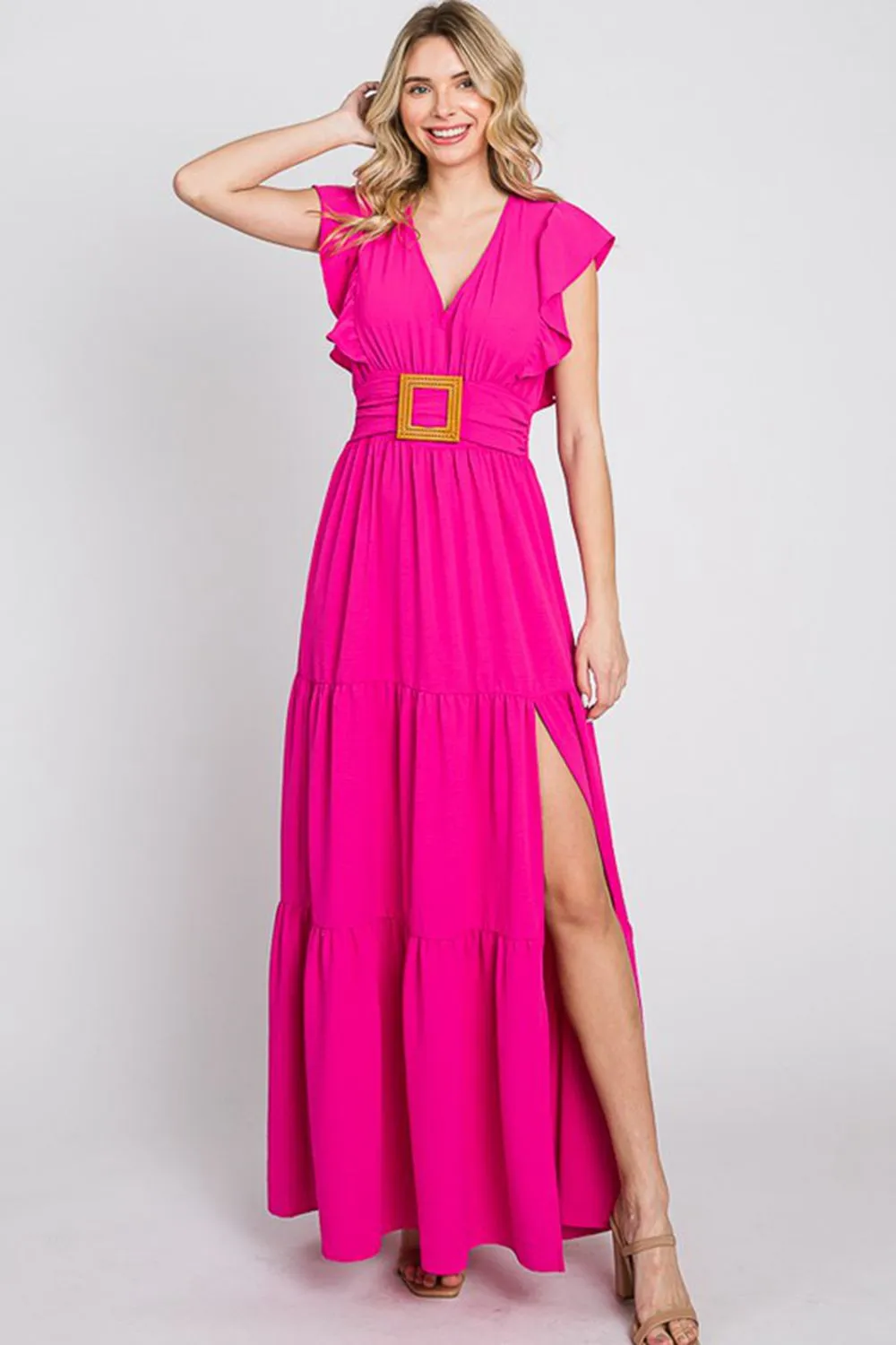 GeeGee Fancy Fizz Plus Size Tiered Side Slit Maxi Dress