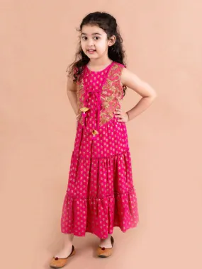 Girls Magenta Ethnic Motifs Maxi Dress