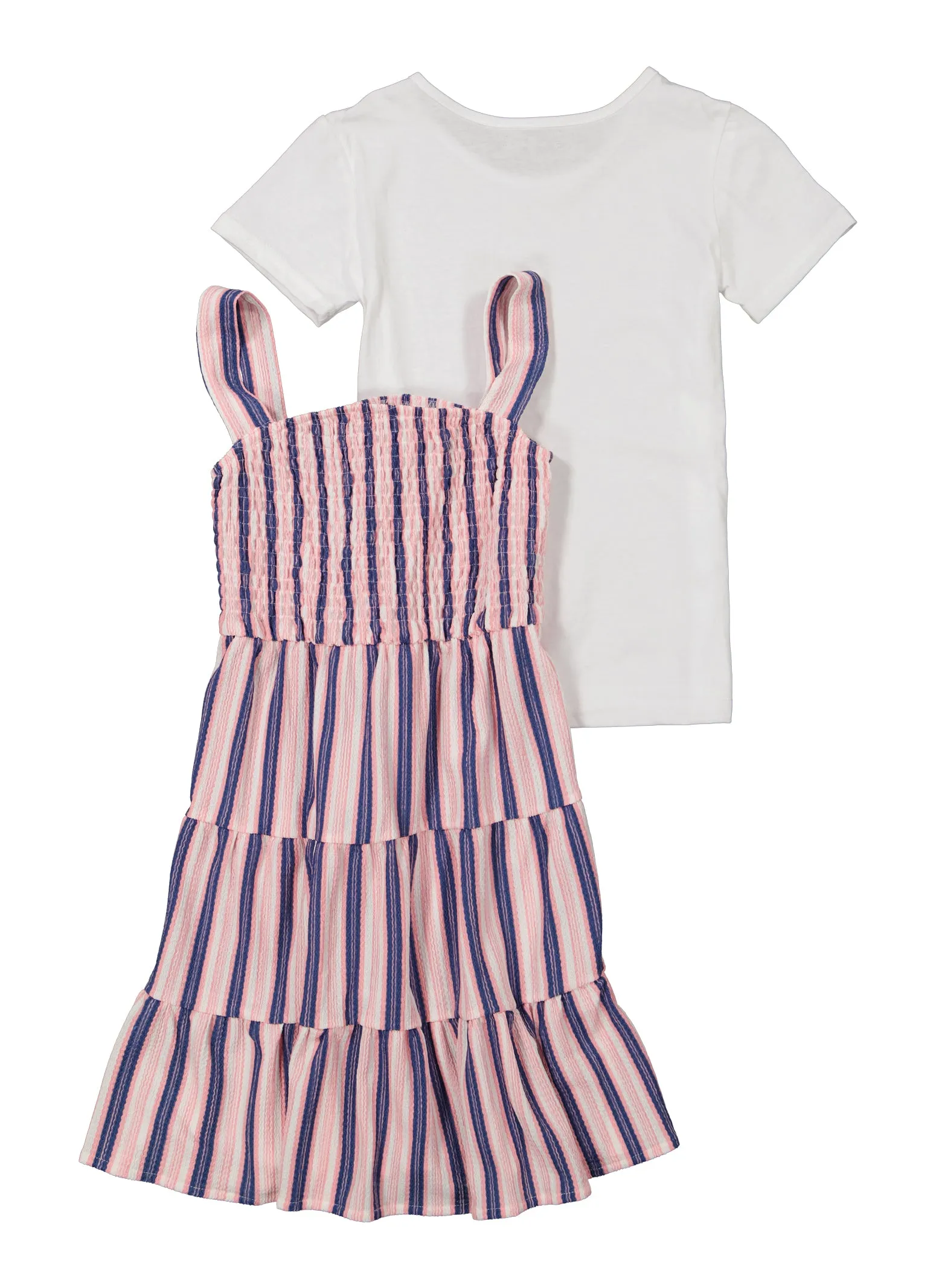 Girls Striped Smocked Cami Dress and Short Sleeve Top