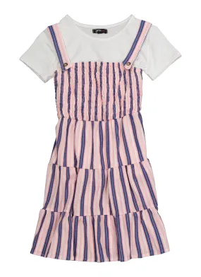 Girls Striped Smocked Cami Dress and Short Sleeve Top