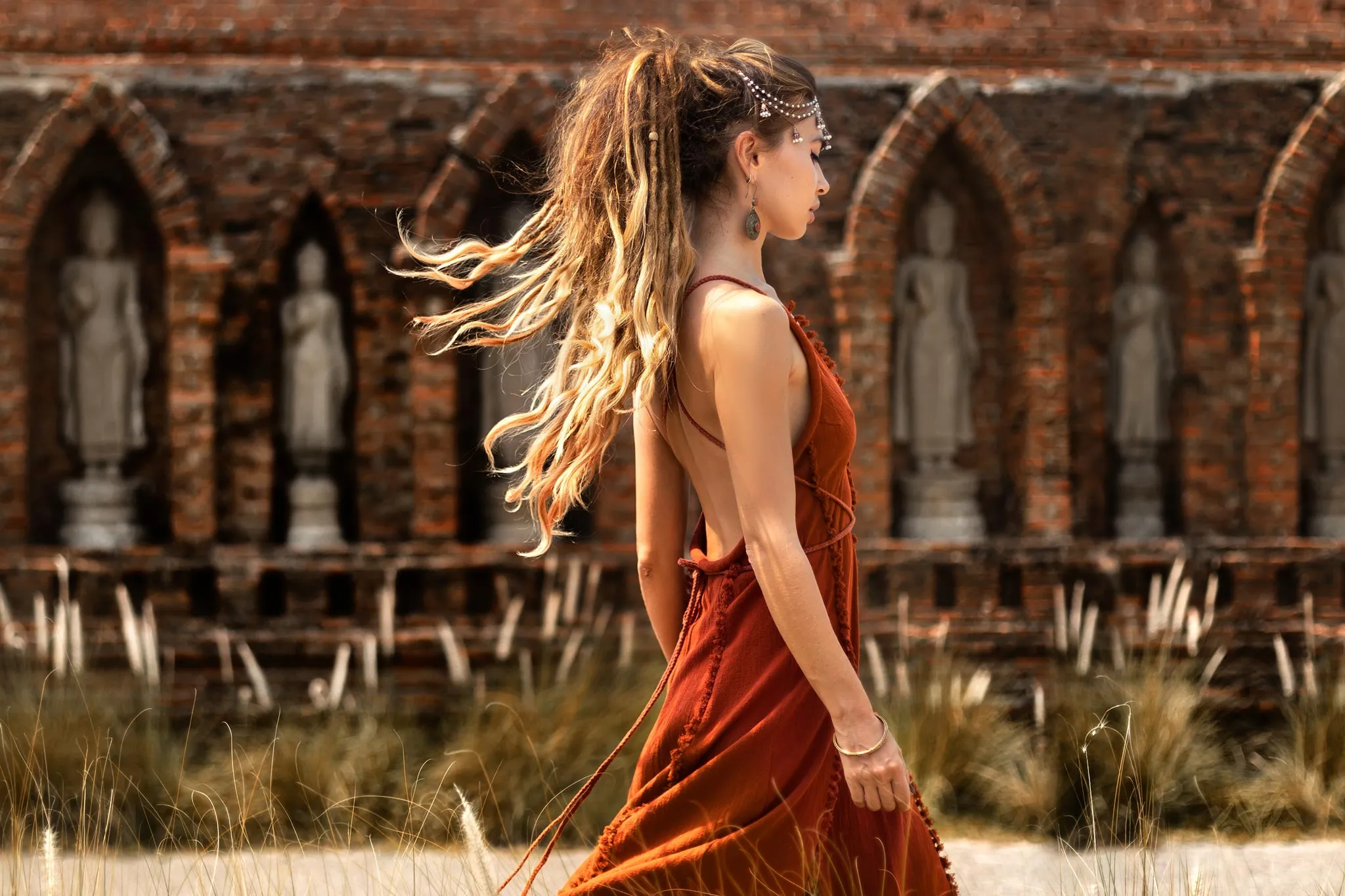 Greek Goddess Dress • Bohemian Braided Dress • Red Open Back Dress