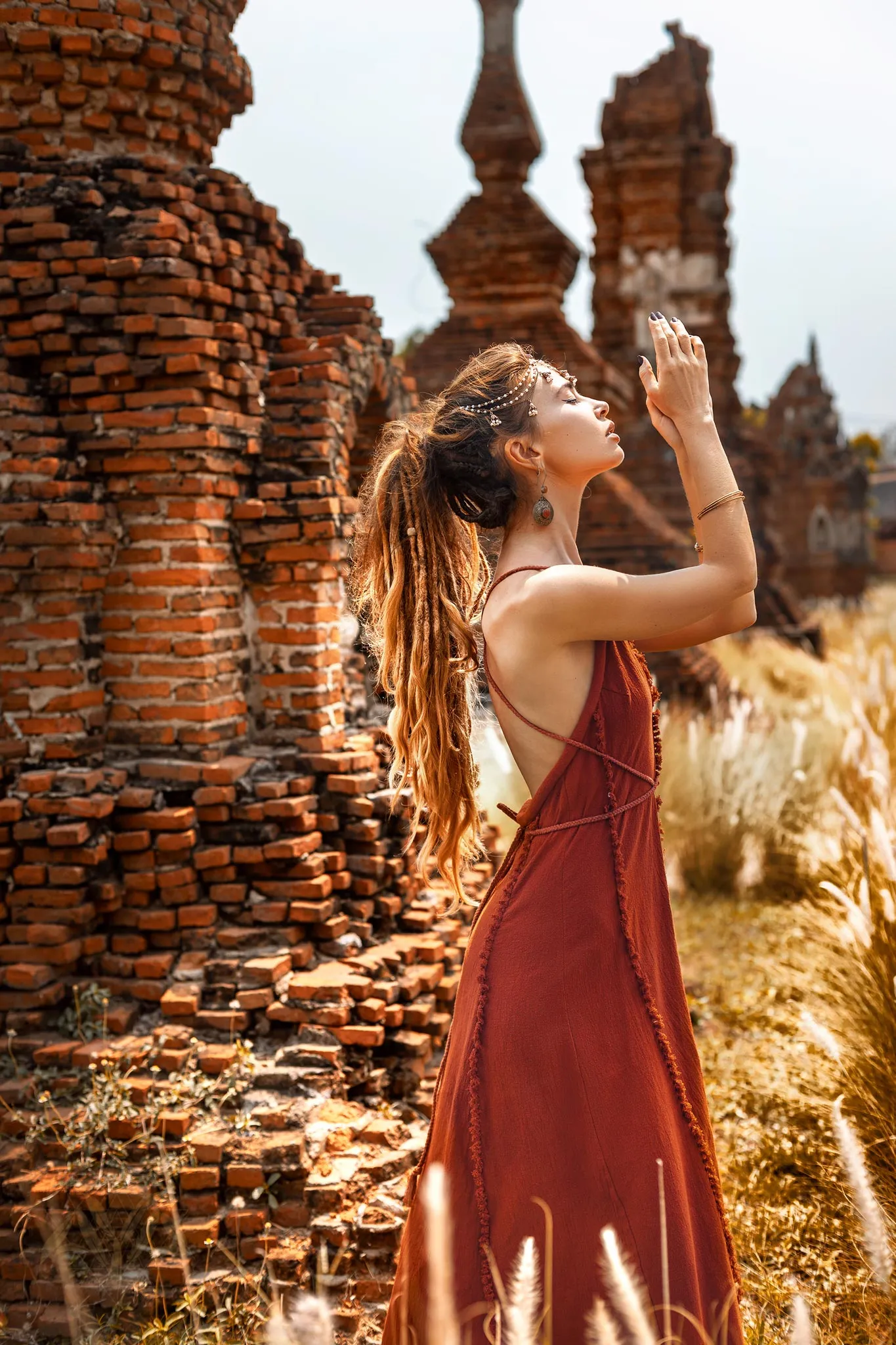 Greek Goddess Dress • Bohemian Braided Dress • Red Open Back Dress