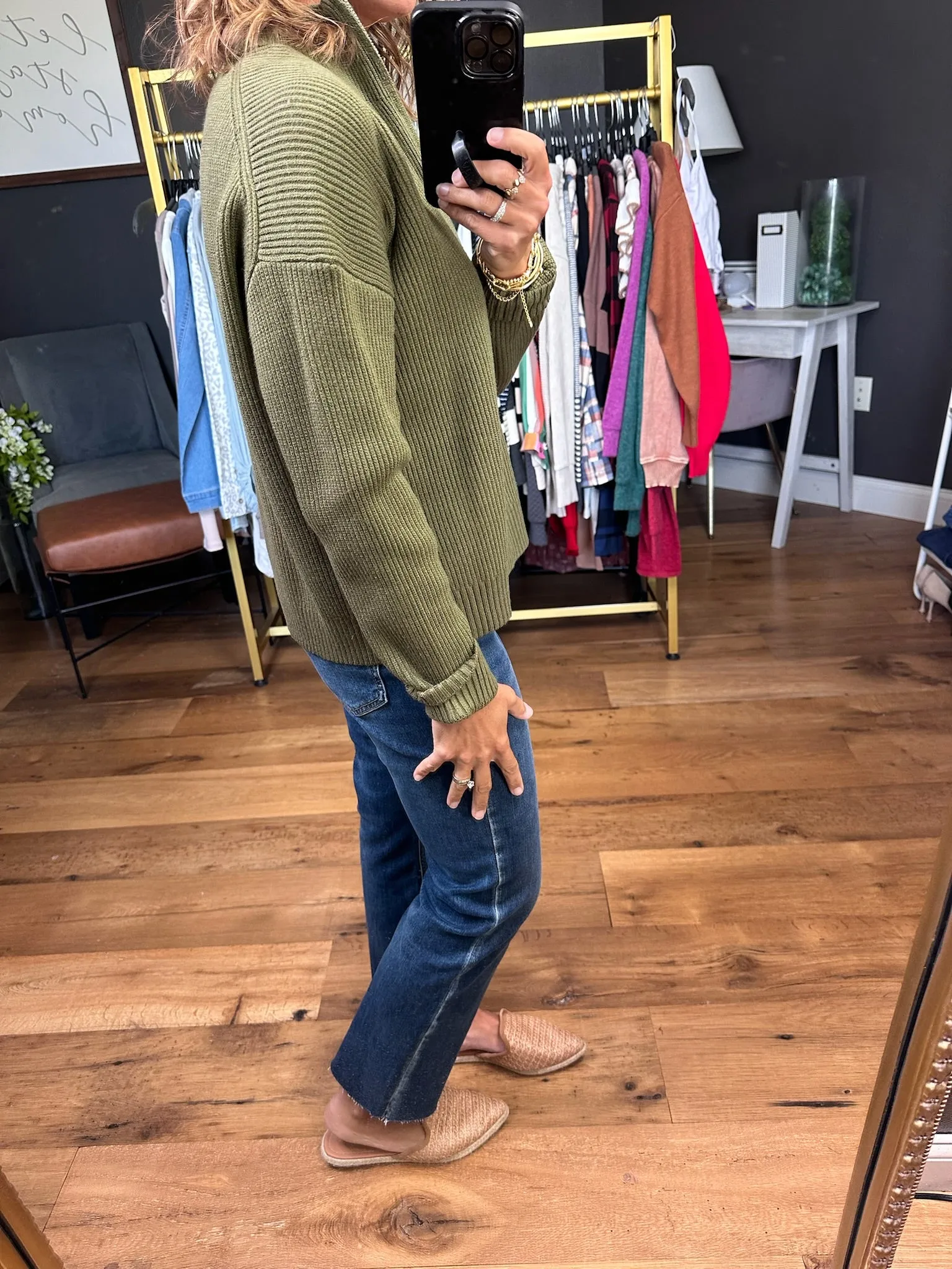 Hanging Onto Fall Textured Quarter-Zip - Olive