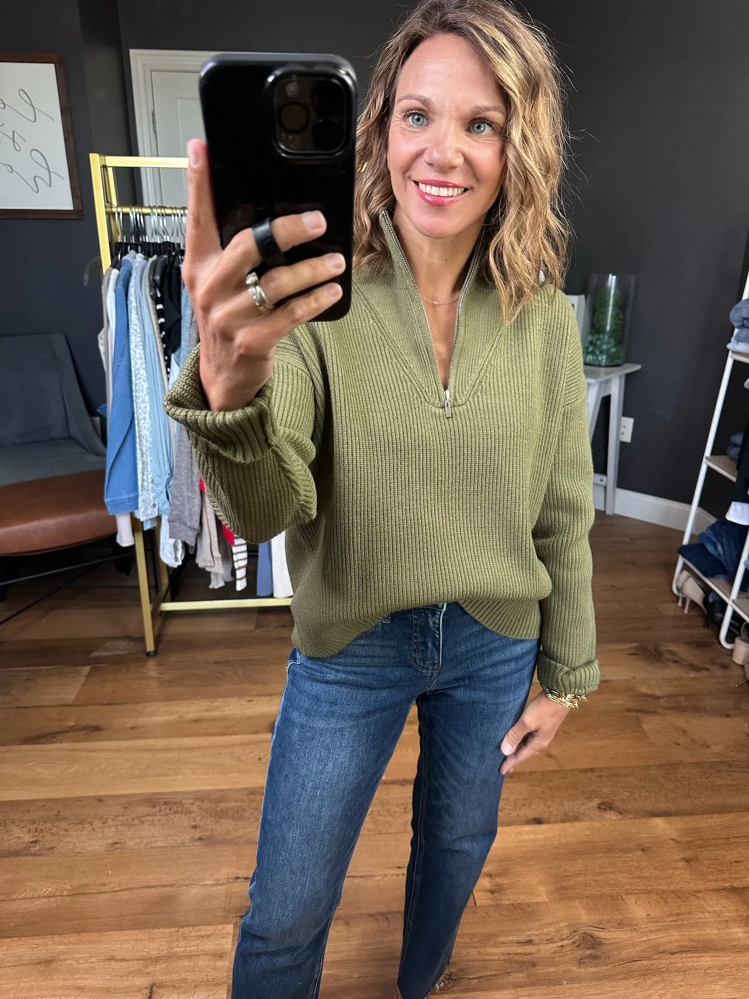 Hanging Onto Fall Textured Quarter-Zip - Olive