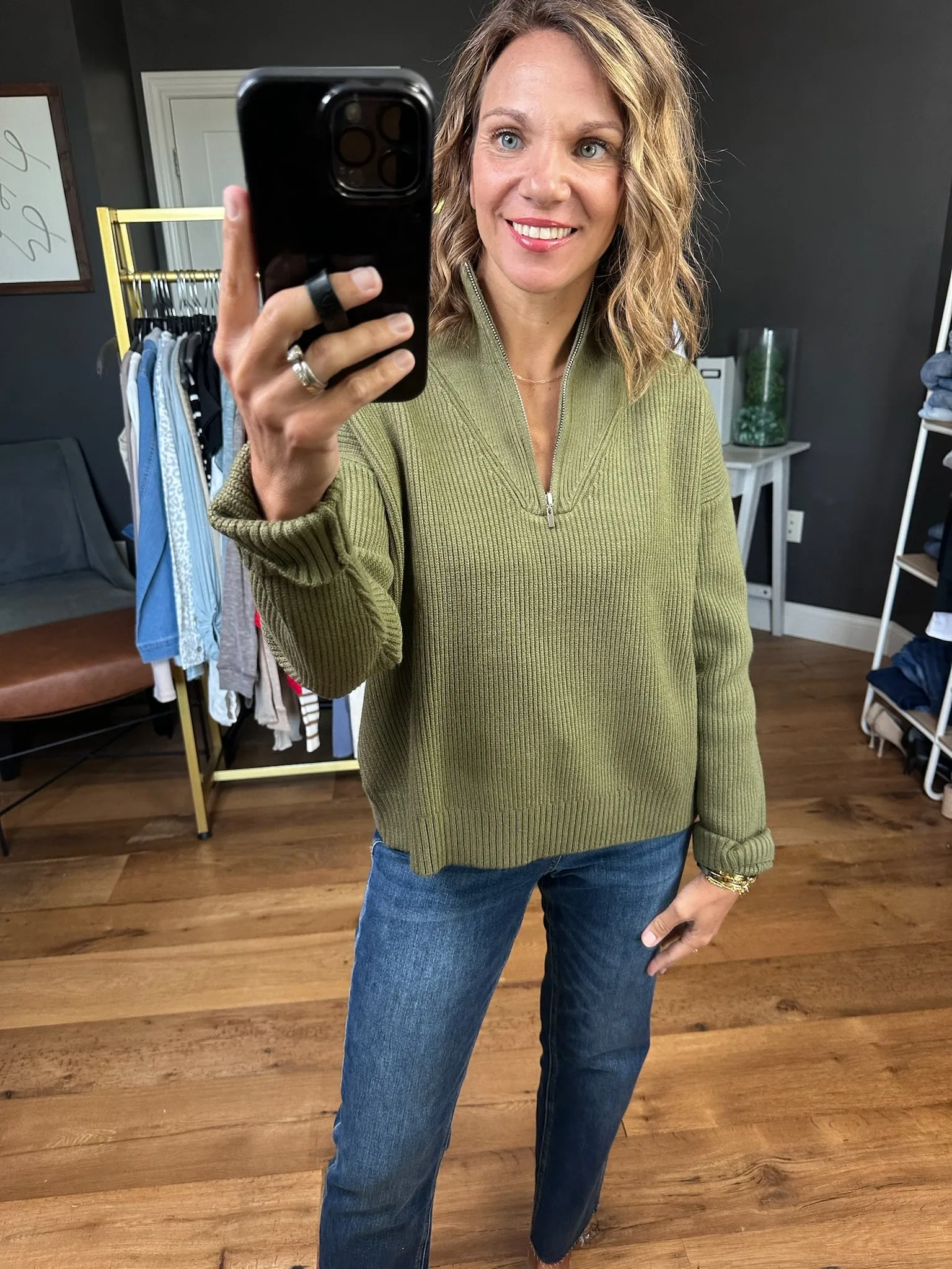 Hanging Onto Fall Textured Quarter-Zip - Olive