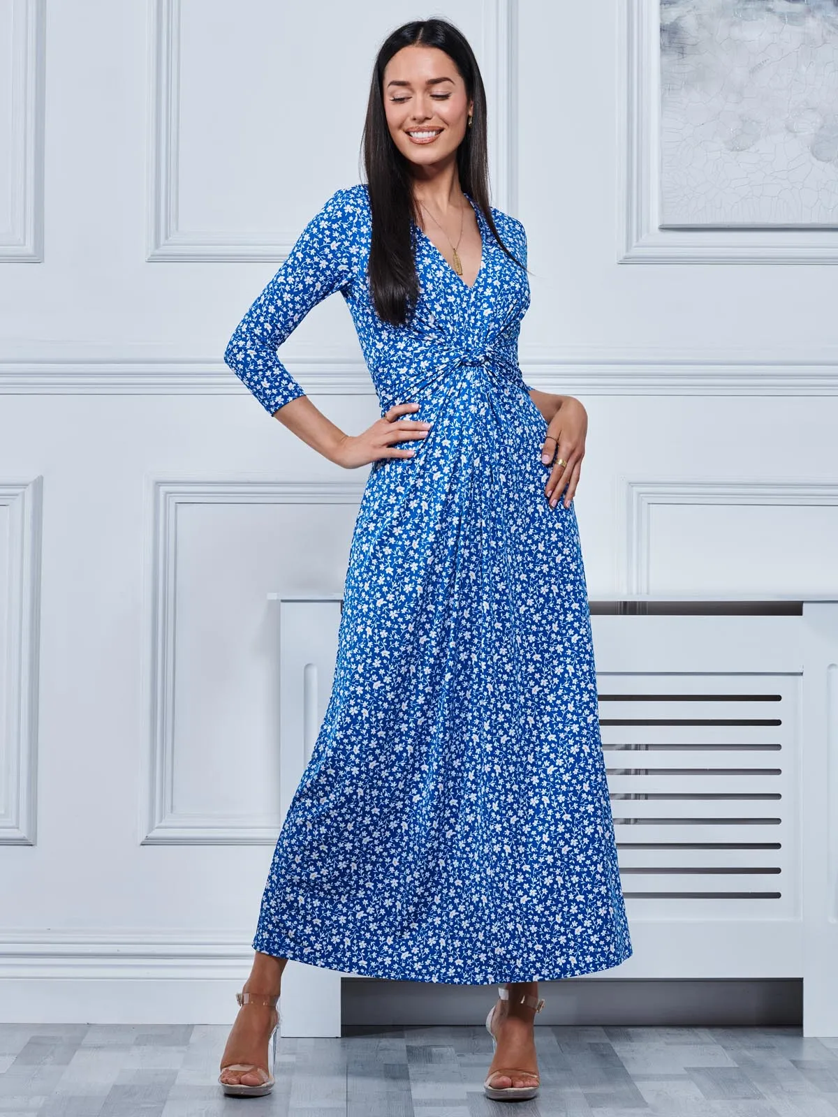 Hayat Twist Front Jersey Maxi Dress, Blue Floral