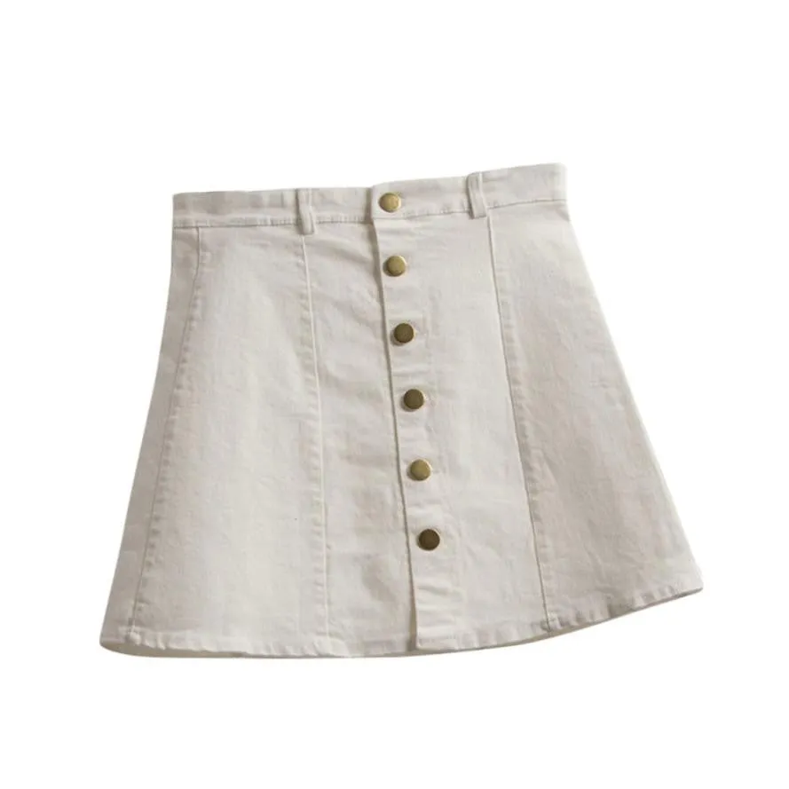 High Waist Denim Button Up Skirt