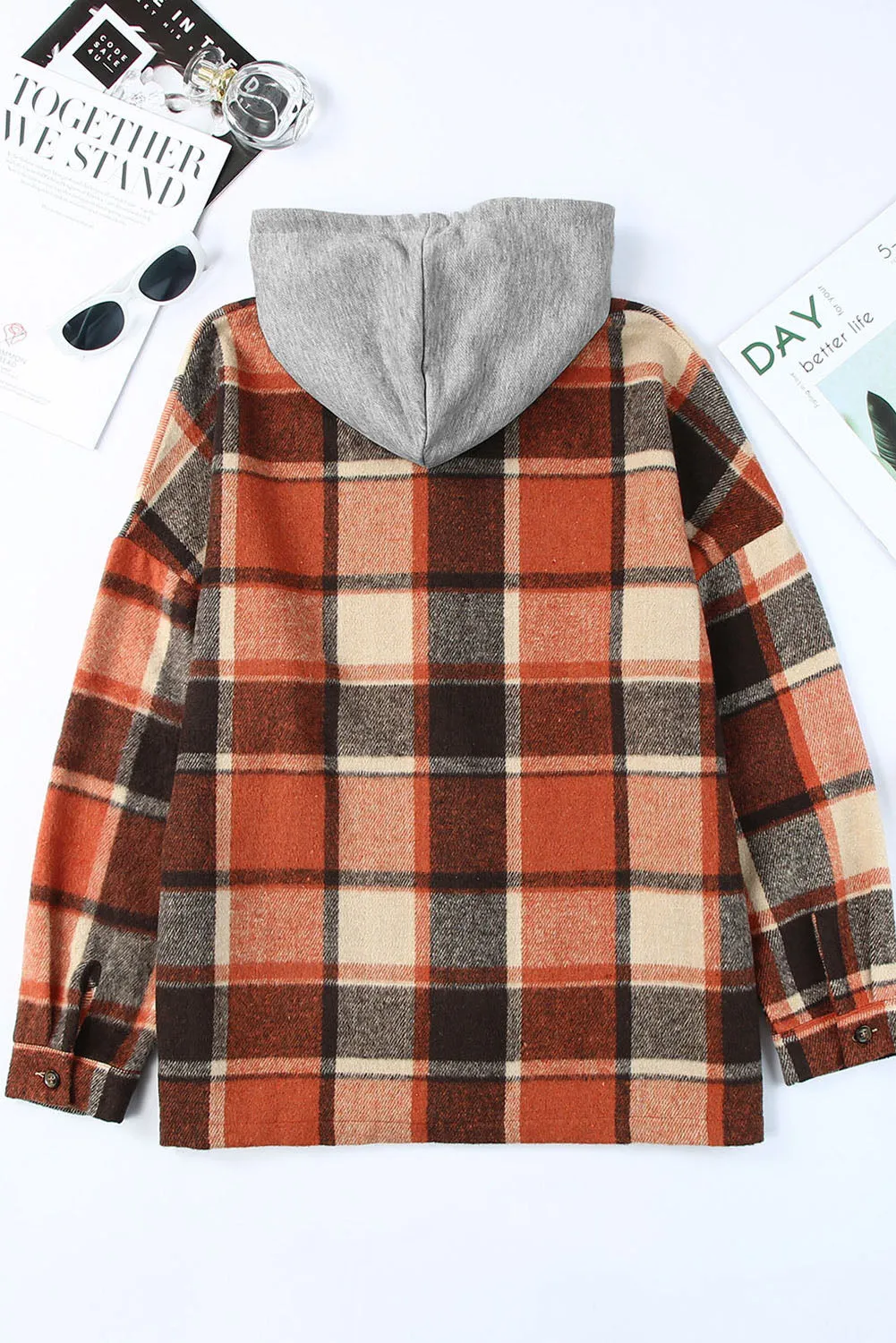 Hooded Plaid Button Front Shacket