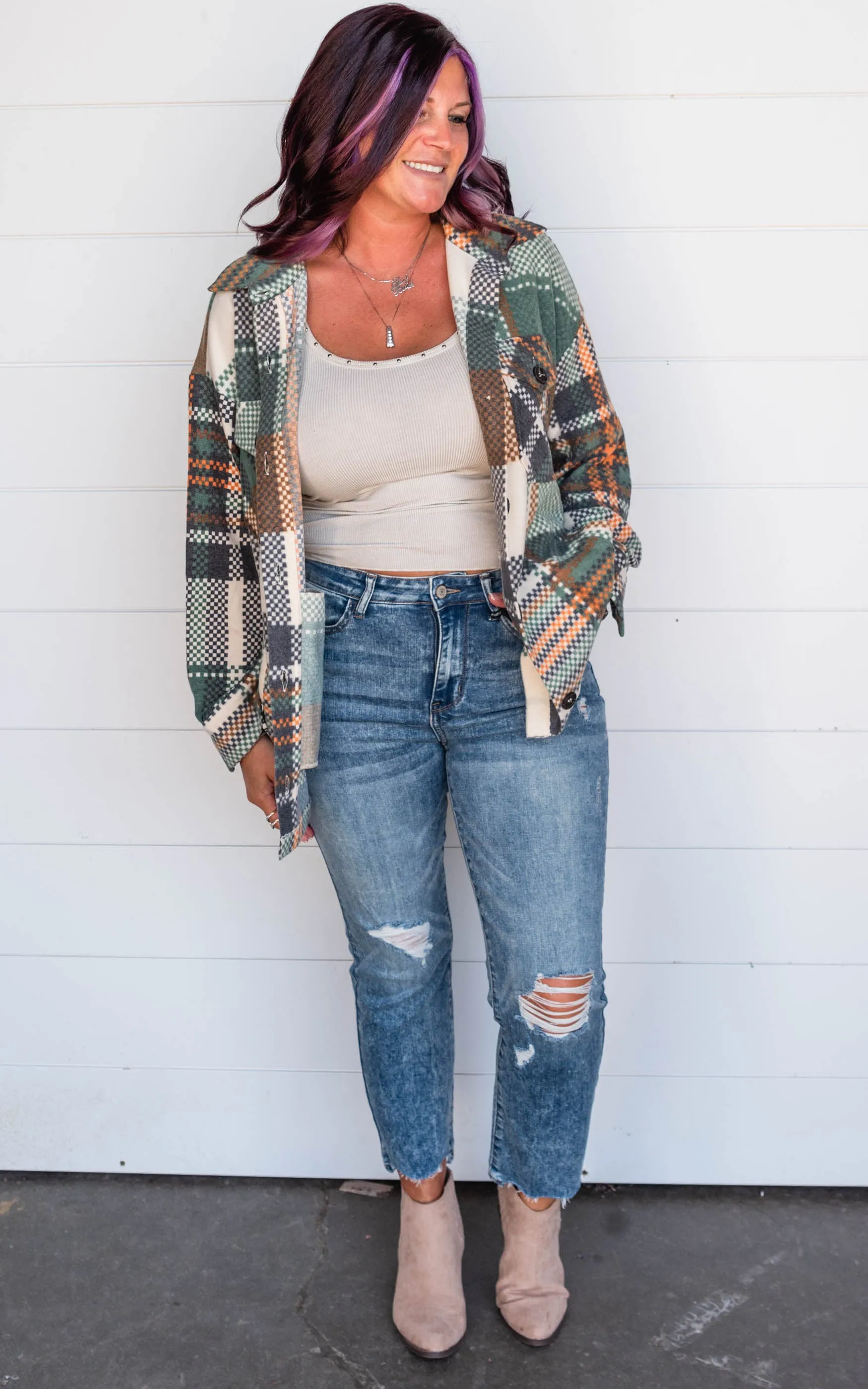 Hunter Green Brushed Plaid Top - Final Sale