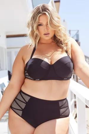 Hunter McGrady Plus Size/Curve Black Mesh Insert Bikini Top