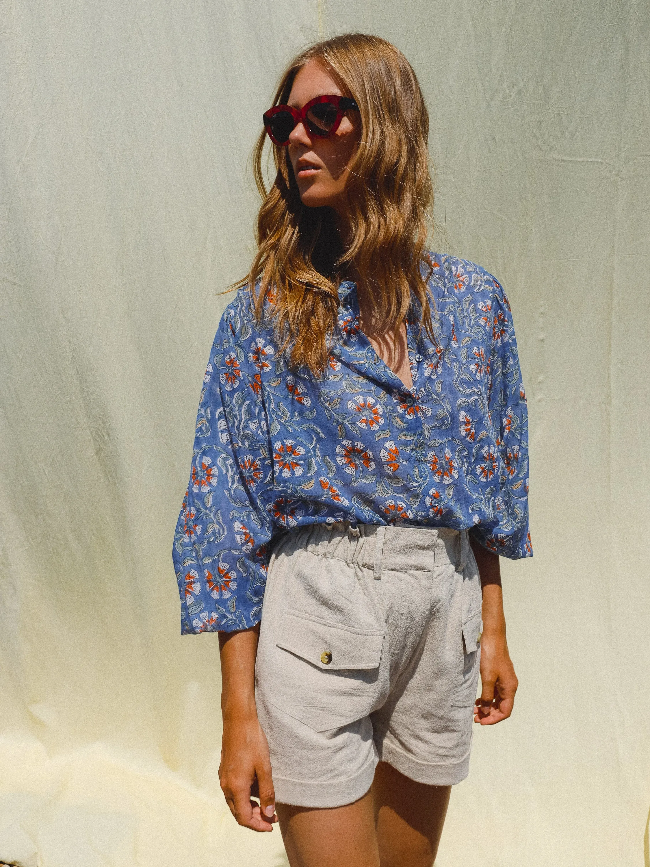 Indi & Cold Tessa Block Print Shirt in Blue