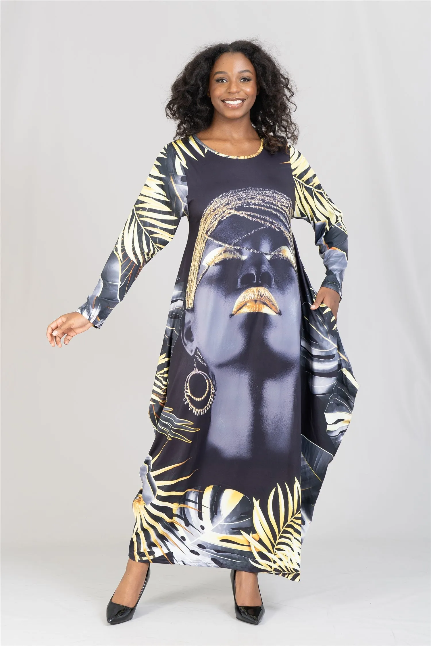 KaraChic CHH22095LS Print Knit Maxi Dress