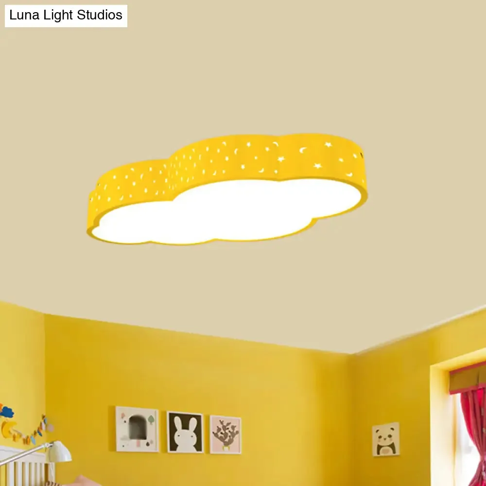 Kindergarten LED Flushmount Ceiling Light - 18"/20.5" W - Cloud Acrylic Shade - White/Yellow/Blue - Kid-Friendly Design