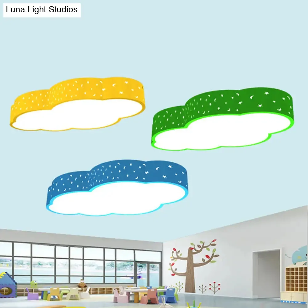 Kindergarten LED Flushmount Ceiling Light - 18"/20.5" W - Cloud Acrylic Shade - White/Yellow/Blue - Kid-Friendly Design