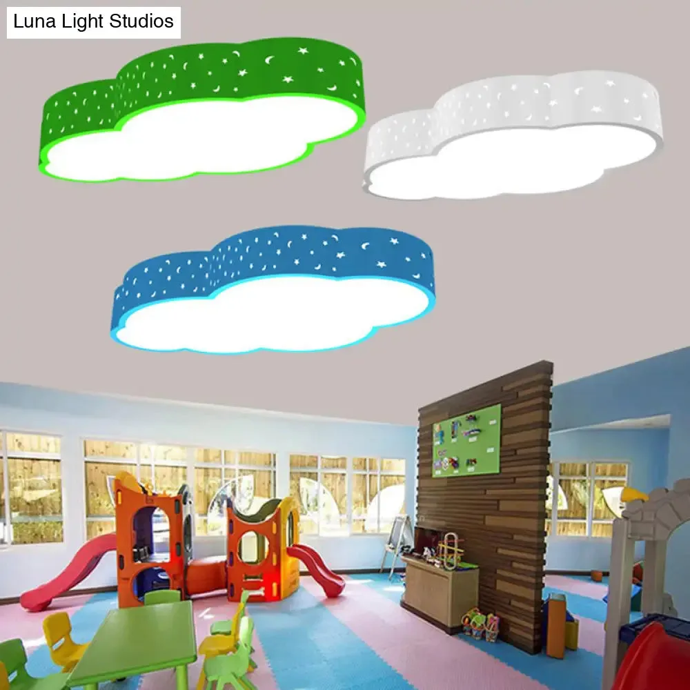 Kindergarten LED Flushmount Ceiling Light - 18"/20.5" W - Cloud Acrylic Shade - White/Yellow/Blue - Kid-Friendly Design