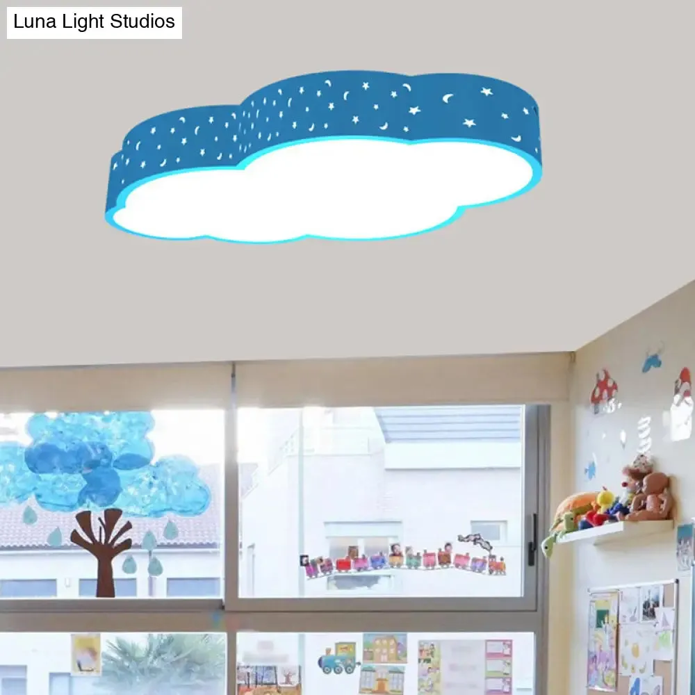 Kindergarten LED Flushmount Ceiling Light - 18"/20.5" W - Cloud Acrylic Shade - White/Yellow/Blue - Kid-Friendly Design