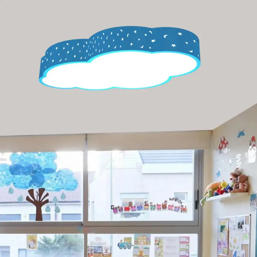 Kindergarten LED Flushmount Ceiling Light - 18"/20.5" W - Cloud Acrylic Shade - White/Yellow/Blue - Kid-Friendly Design